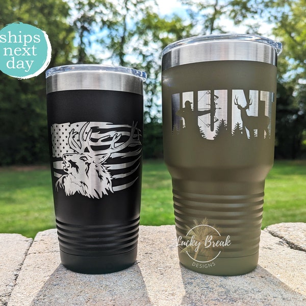 Outdoor Hunting Fishing Custom Personalized Hunter Gift Engraved 20oz 30oz Stainless Steel Tumbler | SHIPS NEXT DAY!