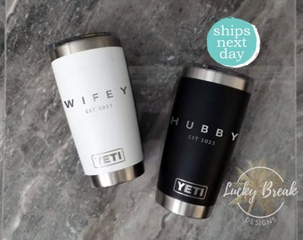 Hubby Wifey Mr. and Mrs. Yeti Tumbler Personalized Wedding Gift Set Engagement Laser Engraved Mug 20oz 30oz | SHIPS NEXT DAY!