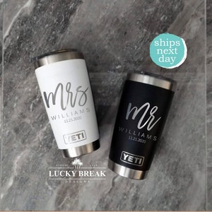 Mr. and Mrs. Yeti Tumbler Personalized Wedding Gift Set Engagement Laser Engraved Mug 20oz 30oz | SHIPS NEXT DAY!