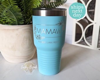 Floral Mama Mamaw Grandma Tumbler Laser Engraved Personalized with Kid Names 20oz 30oz Stainless Steel Tumbler Mug Cup | SHIPS NEXT DAY!