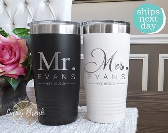 Mr. and Mrs. Tumbler Gift Set Personalized Bride Groom Name Anniversary Wedding Gift Laser Engraved 20oz 30oz Mug