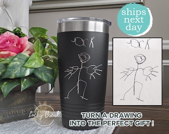 Custom Drawing Kid Drawing Handwriting Doodle Gift Tumbler Laser Engraved Custom Design 20oz 30oz Stainless Steel Mug Cup | Ships NEXT DAY!