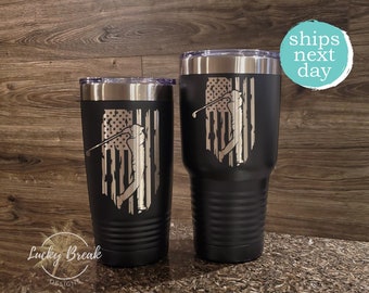 American Flag Golfer Father's Day Gift Golf Tumbler Laser Engraved 20oz 30oz Stainless Steel Mug Cup | SHIPS NEXT DAY!