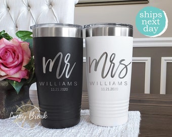 Mr. and Mrs. Tumbler Gift Set Personalized Bride Groom Name Anniversary Wedding Gift Laser Engraved 20oz 30oz Mug