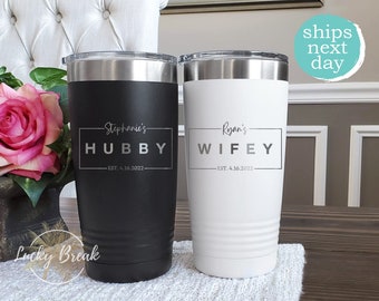 Hubby Wifey Mr. & Mrs. Yeti Tumbler Personalized Wedding Gift Set  Engagement Laser Engraved Mug 20Oz 30Oz
