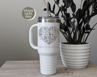 Floral Heart Grandma Mamaw Kids Names 40oz Travel Mug Tumbler Custom Personalized Laser Engraved Stainless Steel Mug Cup | SHIPS NEXT DAY!