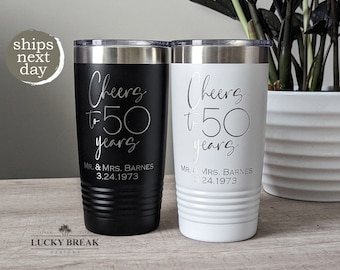 Cheers to 50 Years 5 Years 10 Years Mr. and Mrs. Tumbler Gift Set Personalized Name Anniversary Wedding Gift Laser Engraved 20oz 30oz Mug