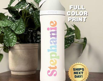 Personalized Owala FreeSip 24oz Bottle Custom Rainbow Printed Name | Full Color Printed | Gift for Kids, Teens, Student | SHIPS NEXT DAY