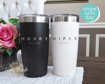 Wifey Hubby Tumbler Gift Set Personalized Bride Groom Name Anniversary Wedding Gift Laser Engraved 20oz 30oz Mug