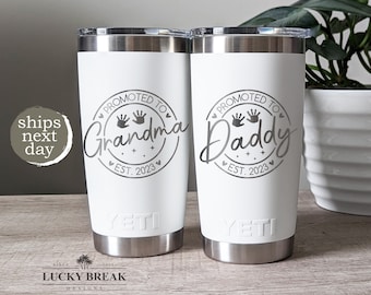 Promoted to Grandma Grandpa Mommy Daddy New Mom Dad New Baby Announcement Laser Engraved Yeti Tumbler 20oz 30oz Custom Stainless Steel Cup