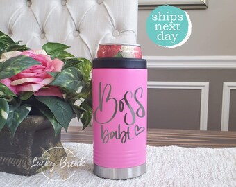Boss Babe Slim Can Cooler Cute Laser Engraved Stainless Steel Tumbler Can Insulator Gift for Her