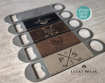 Golf Ball Golf Club Golfer Gift Custom Name Monogram Personalized Laser Engraved Vegan Leather Bottle Opener Leatherette | SHIPS NEXT DAY!