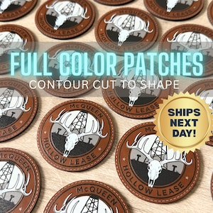 Personalized Leatherette Hat Patch – Custom Full Color Logo Iron-On Heat-Activated Permanent Press Adhesive – Leather Trucker Hat Patch