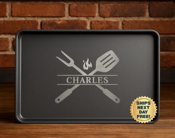Custom Grill Pan For Dad | Engraved Personalized Baking Sheet | BBQ Tray Grillmaster Pitmaster | Fathers Day Birthday Gift | Grill To Table