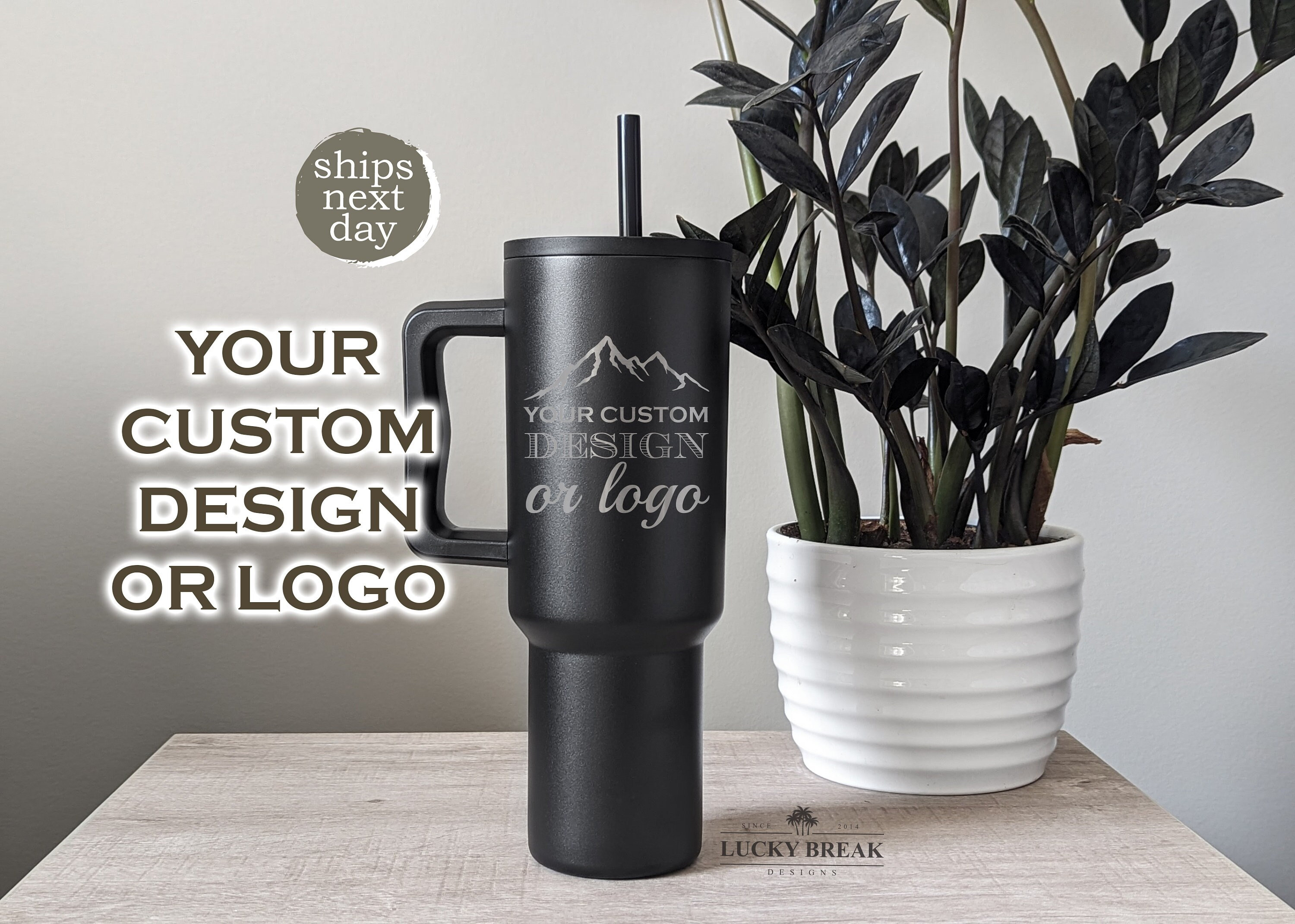 40oz Simple Modern Handle Mug With Straw Personalized Initial Floral  Engraved Stainless Steel Travel Tumbler SHIPS NEXT DAY 