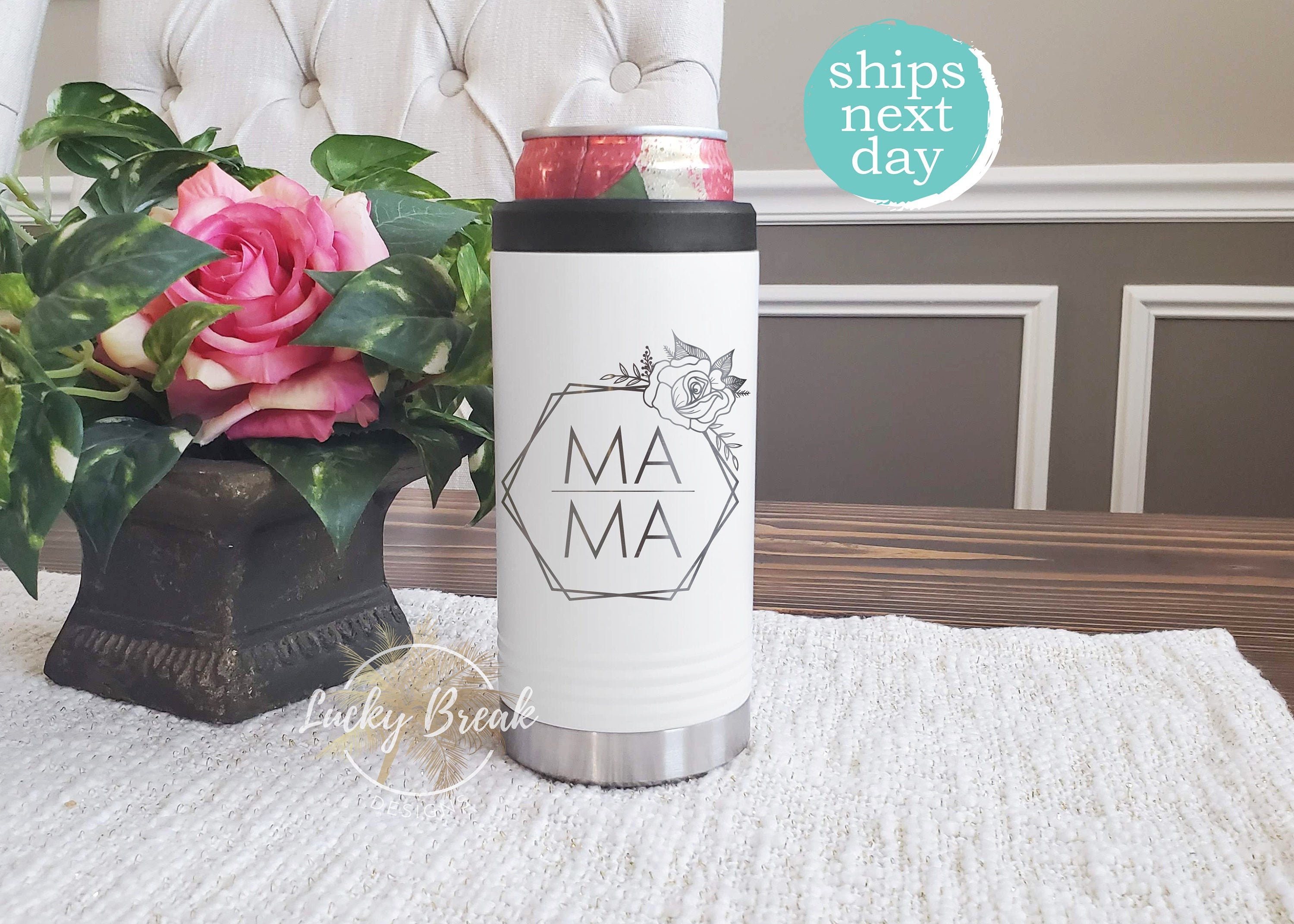 MAMA Slim Can Cooler Floral Cute Laser Engraved Stainless Steel
