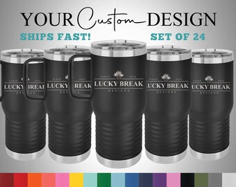 Bulk 20oz Custom Logo Laser Engraved Personalized Travel Tumbler With Handle - Set of 24 - Stainless Steel Mug Client Promotional Gift