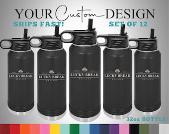 Bulk 32oz Custom Logo Laser Engraved Personalized Bottle With Flip Top Lid - Set of 12 - Stainless Steel Mug Client Promotional Gift