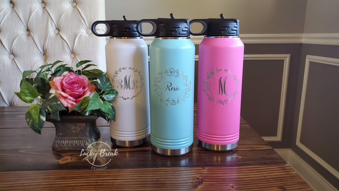 Custom Personalized Wreath Monogram Name Laser Engraved 20oz 32oz ...