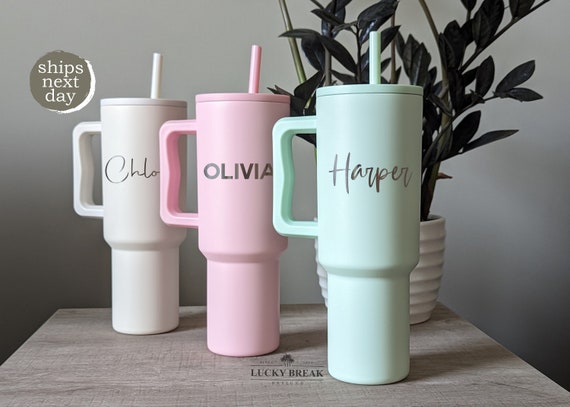 40oz Simple Modern Handle Mug With Straw Personalized Name