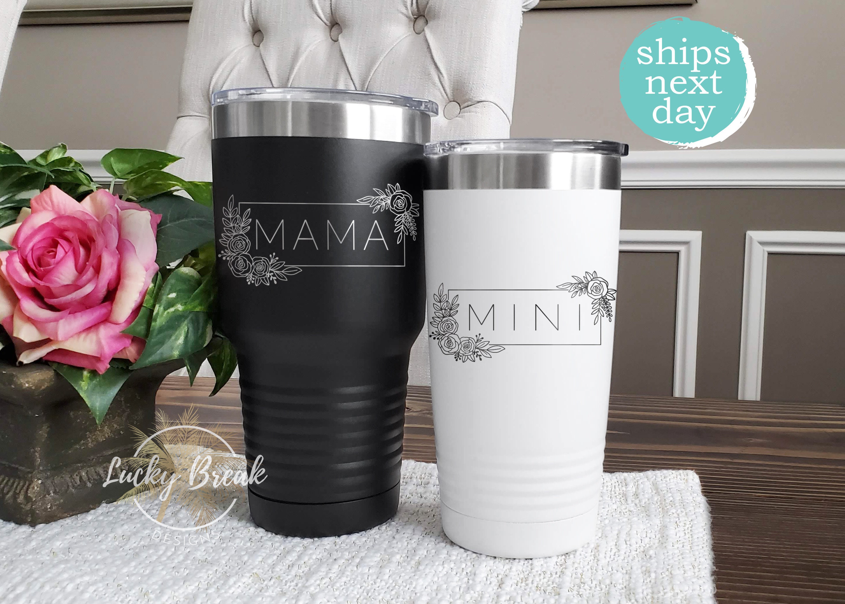 Floral Mama Mini Tumbler Laser Engraved 20oz 30oz Stainless Steel Tumbler  Mug Cup SHIPS NEXT DAY 