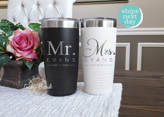 and Tumbler Gift Set Personalized Bride Groom Name Anniversary  Wedding Gift Laser Engraved 20oz 30oz Mug