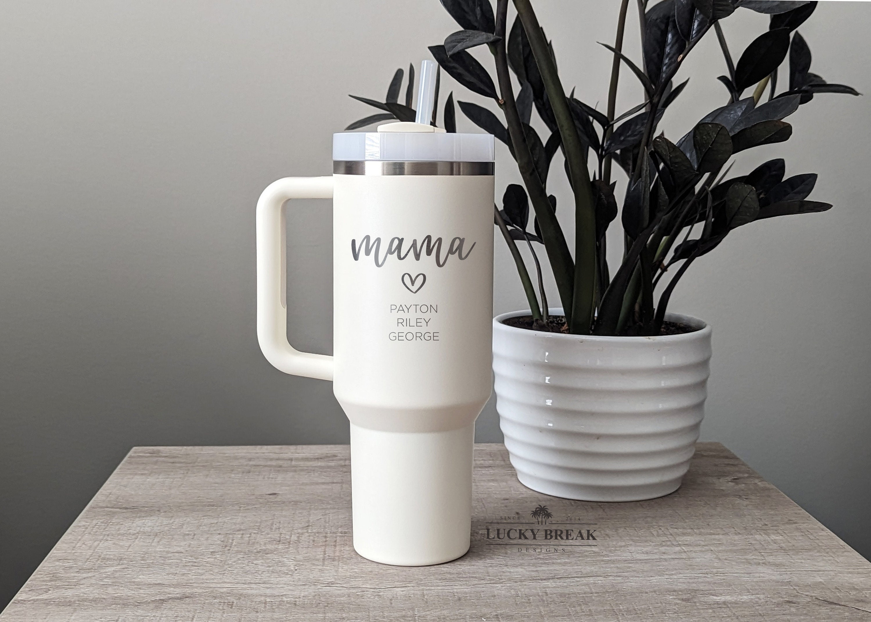 40oz Simple Modern Handle Mug With Straw Personalized Name