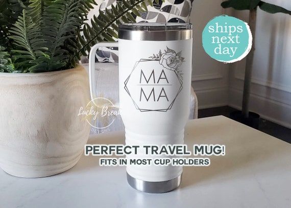 40oz Simple Modern Handle Mug With Straw Personalized Initial Floral  Engraved Stainless Steel Travel Tumbler SHIPS NEXT DAY 