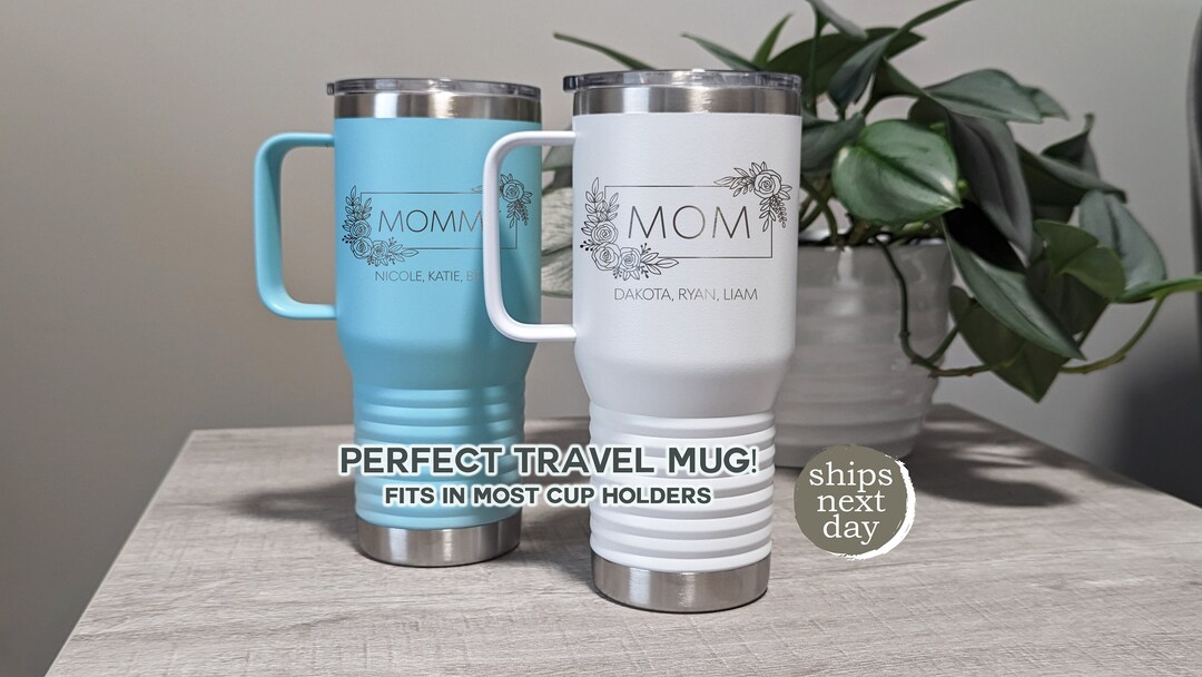 Mom Mama Cute Floral Personalized Kids Names Travel Mug Tumbler Mother ...