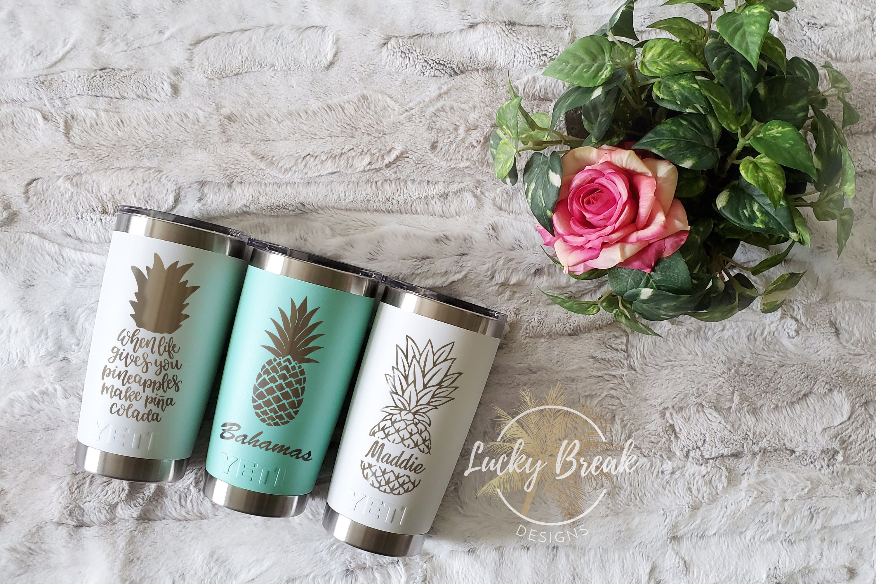 Pineapple Summer Vacation Yeti Tumbler Personalized Laser Engraved