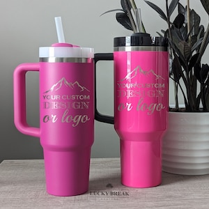 40oz Stanley Handle Mug with Straw - Custom Logo or Design Personalized Engraved Stainless Steel Travel Tumbler