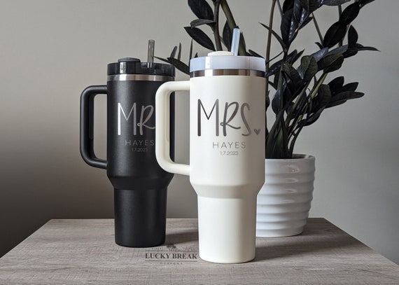 Mr & Mrs Stainless Steel Travel Tumbler Set Of 2 - 20 Oz, Black & White, Wedding Engagement Gift - View #5