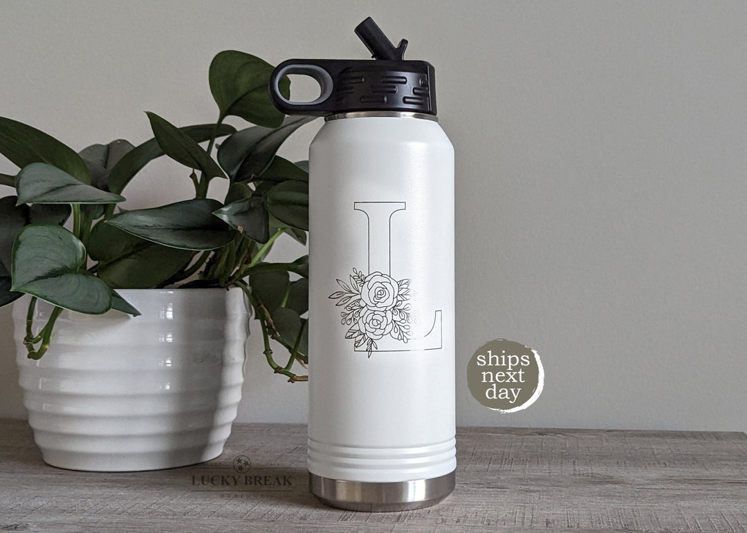 Custom Personalized Floral Initial Monogram Name Laser Engraved 20oz ...