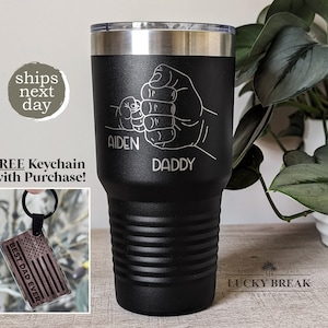 Dad Fist Bump Kids Names Father&#39;s Day Gift Tumbler Laser Engraved 20oz 30oz Stainless Steel Mug Cup | SHIPS NEXT DAY!