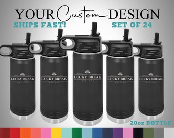 Bulk 20oz Custom Logo Laser Engraved Personalized Bottle With Flip Top Lid - Set of 24 - Stainless Steel Mug Client Promotional Gift