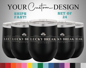 Bulk 12oz Custom Logo Laser Engraved Personalized Tumbler Wine- Set of 24 - Stainless Steel Mug Client Promotional Gift