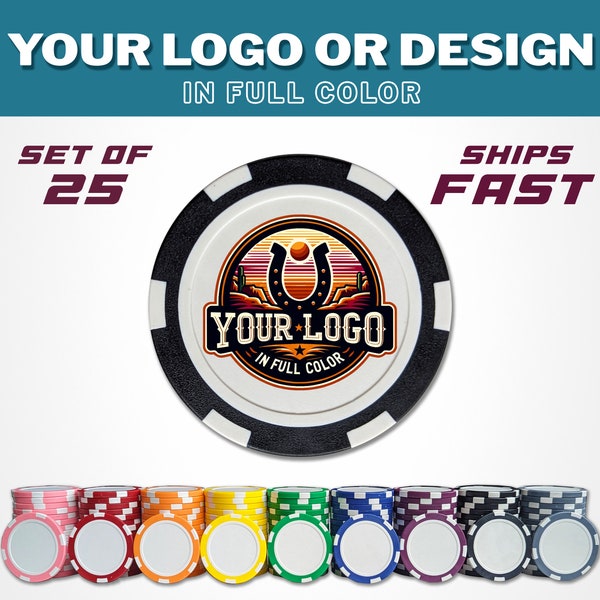 Custom Poker Chips, Personalized Logo Drink Tokens, Set of 25 Full Color Casino Chips for Corporate Tradeshow Giveaway, Golf Ball Markers