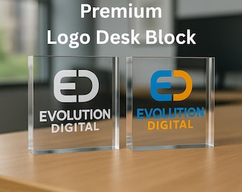 Business Logo Acrylic Block, Custom Personalized Company Desk Sign, Corporate Office Decor, UV Printed Engraved Display, Executive Boss Gift