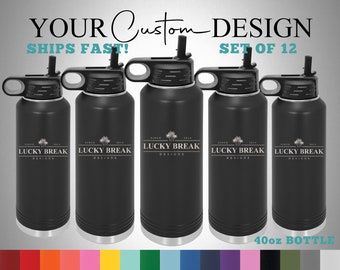 Bulk 40oz Custom Logo Laser Engraved Personalized Bottle With Flip Top Lid - Set of 12 - Stainless Steel Mug Client Promotional Gift