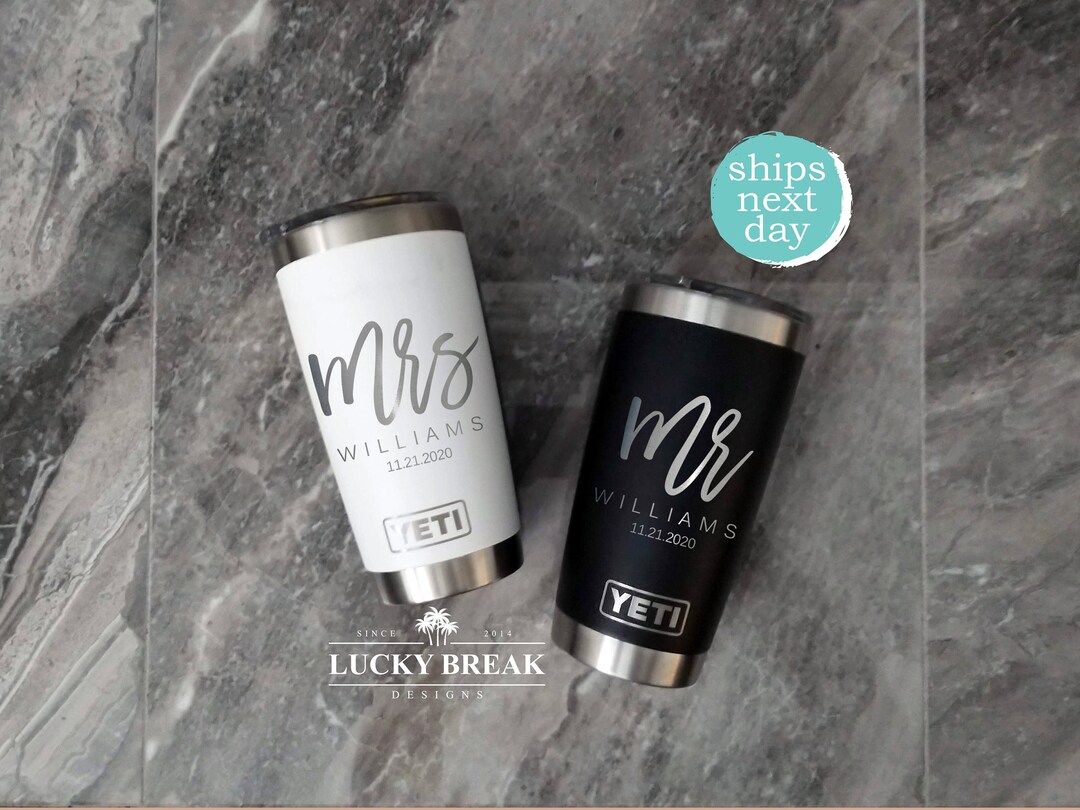 Mr. and Mrs. Yeti Tumbler Personalized Wedding Gift Set Engagement Laser Engraved Mug 20oz 30oz | SHIPS NEXT DAY!