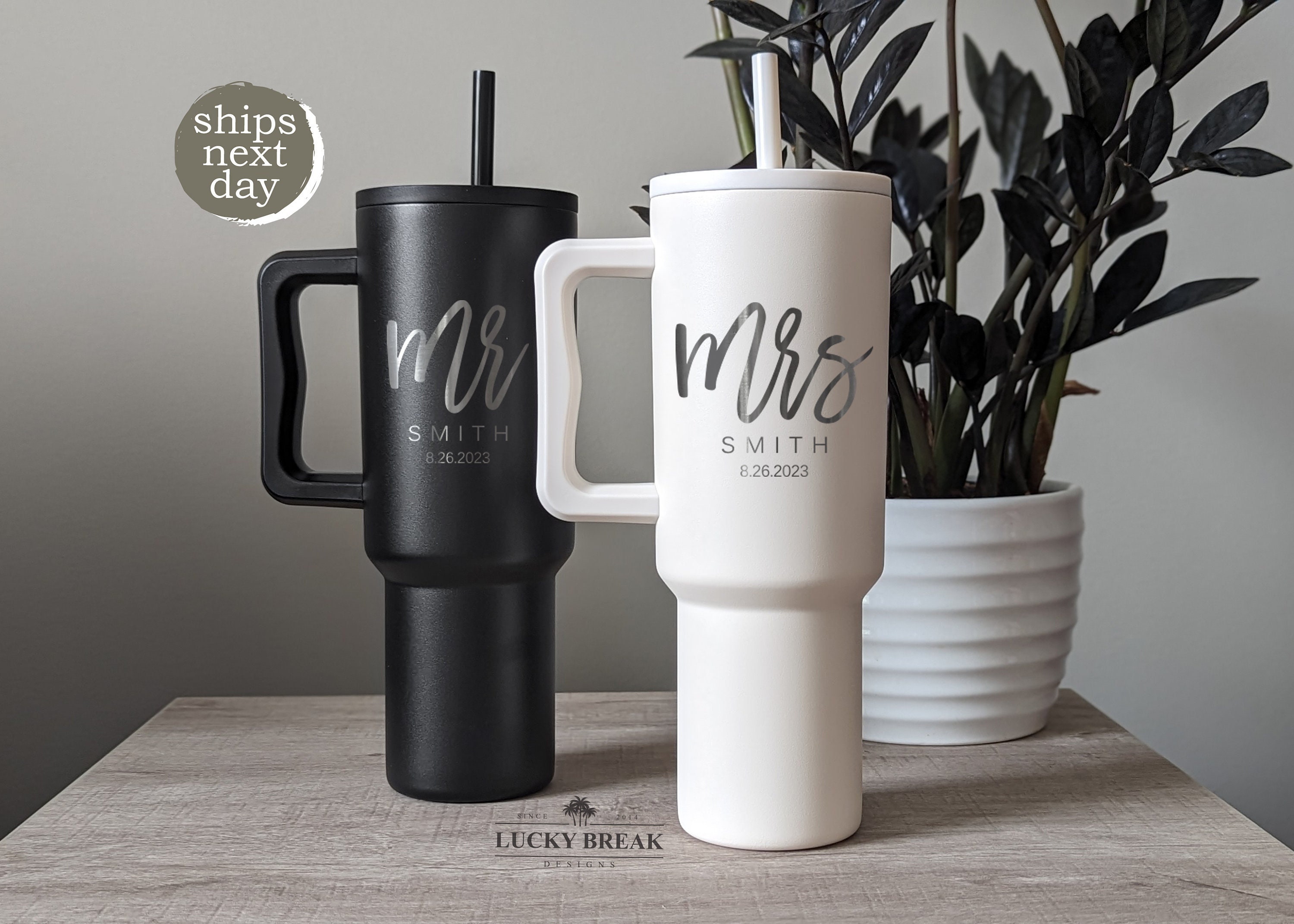 40oz Simple Modern Handle Mug With Straw - Mr. and Mrs. Wedding Engagement  Engraved Stainless Steel Travel Tumbler Set | SHIPS NEXT DAY! - Etsy