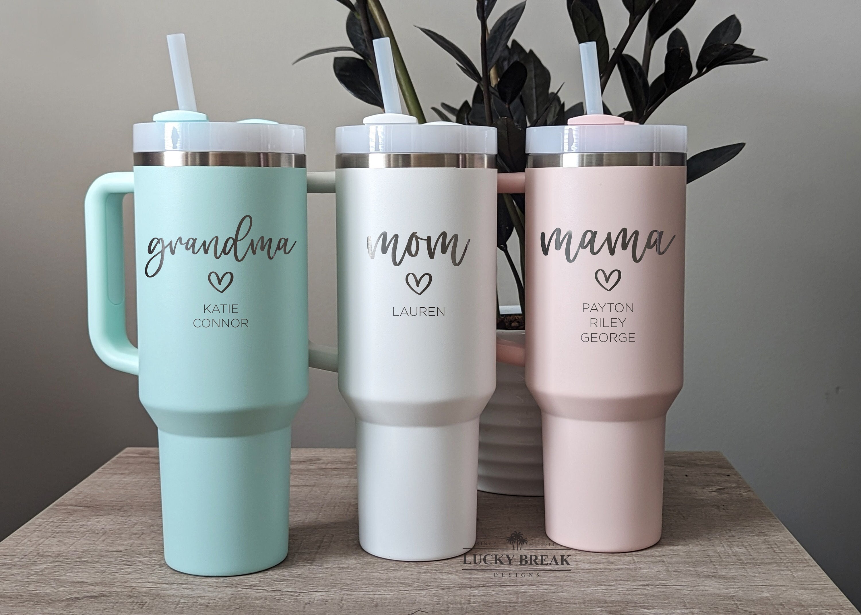 40oz Stanley Handle Mug With Straw - Mama Grandma Kid Names