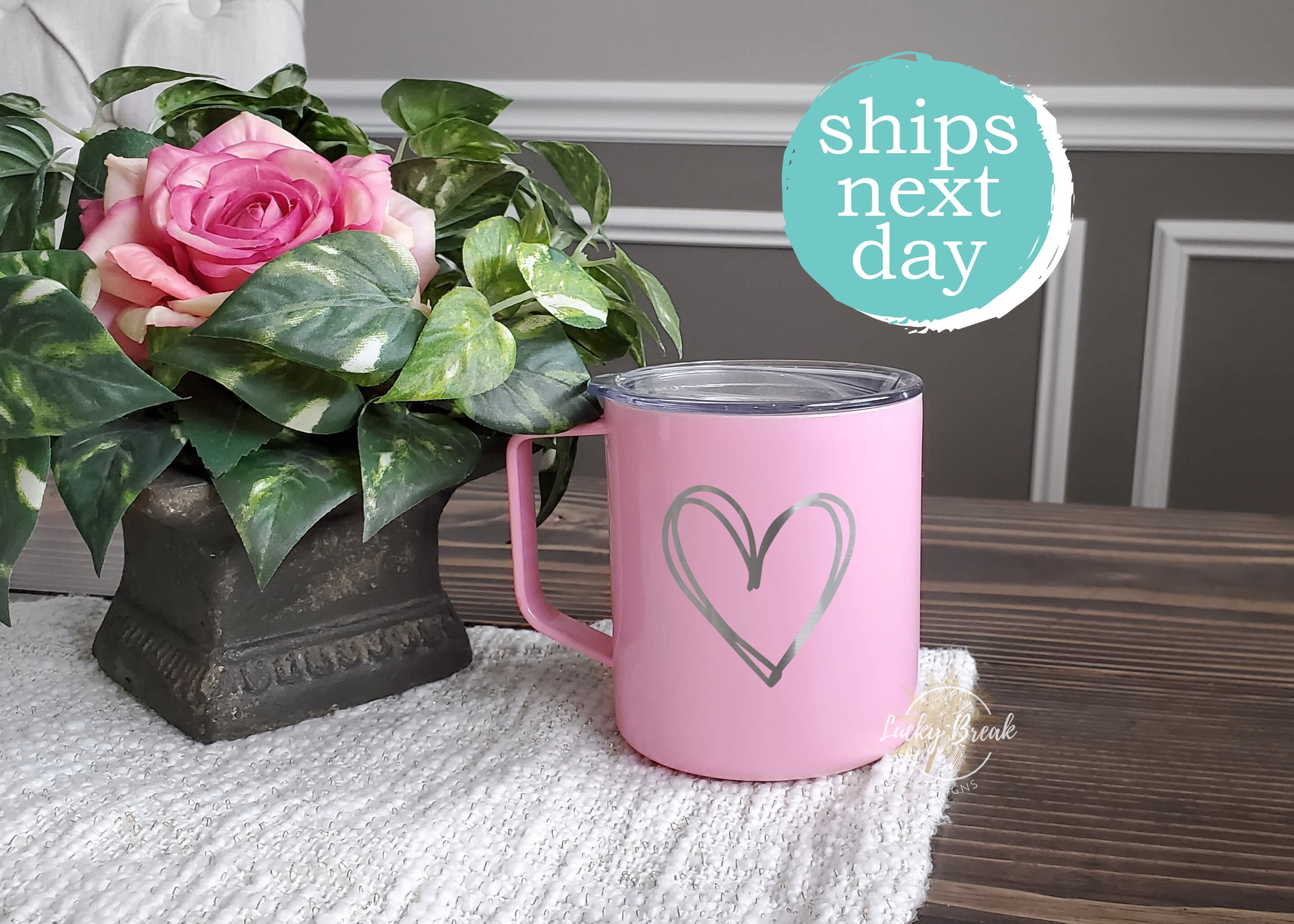 Heart Coffee Mug Tumbler Valentines Day Gift Cute Laser Etsy