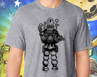 Forbidden Planet / Robby the Robot in Black  / Men's Gray Performance T-Shirt