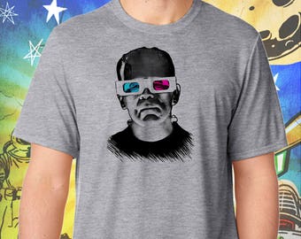 Frankenstein Monster / 3D Glasses / Men's Gray Performance T-Shirt