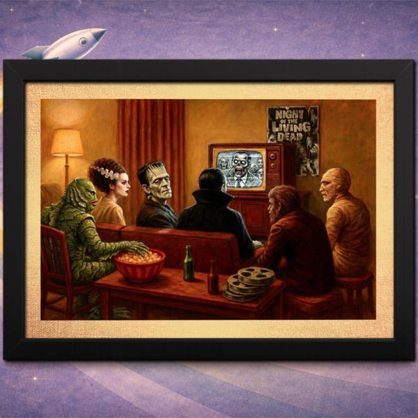 Framed Monster Movie Watch Party – Framed Retro Horror Art Print