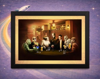 Lámina enmarcada de terror "Monster Happy Hour": Un clásico de la ciencia ficción para coleccionistas.