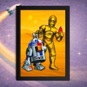 R2-D2 & C3PO Ice Cream Art Print: Sci-Fi Dessert Time, 12x8 Framed