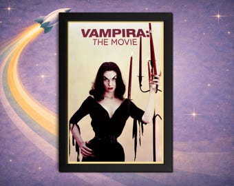 Framed Vampira Movie Poster: Gothic Horror Pin-Up in Black Wood Frame