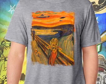 Mars Attacks / Edvard Munch's "The Scream" meets "Mars Attacks" / Men's Gray Performance T-Shirt